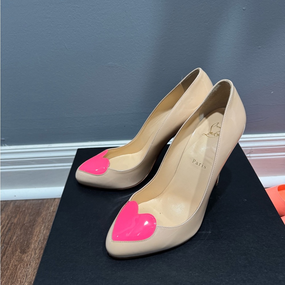 Christian Louboutin Beige Heels with Pink Heart